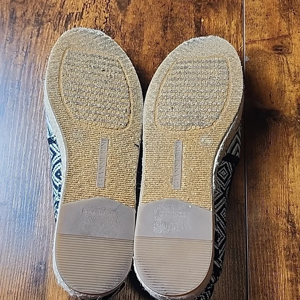 GIANNI BINI | Black White BruxieTwo Tribal Aztec Espadrille Platform Flats | 9.5